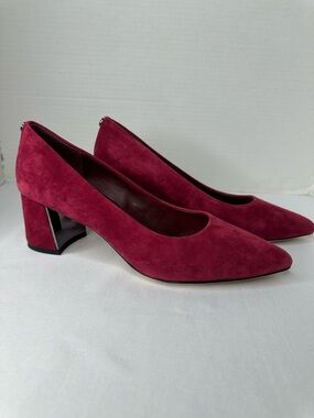 Donald J. Pliner Burgundy Suede Pointed Block Heel Pumps